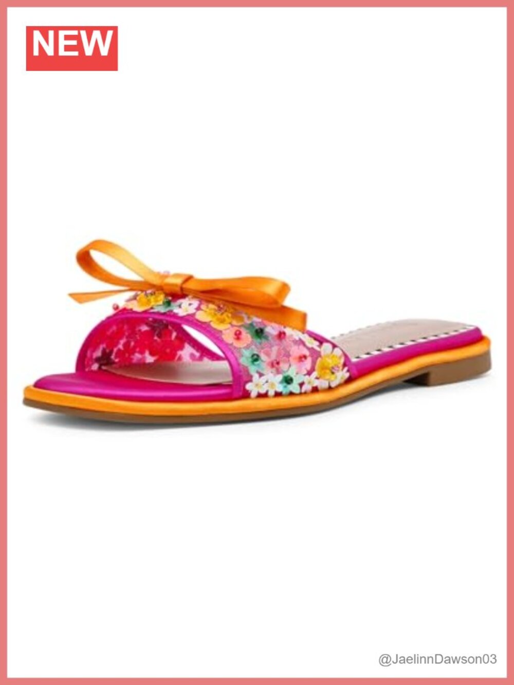 Floral Bow Slide Sandals - Flat Casual TPU Womens Comfort
